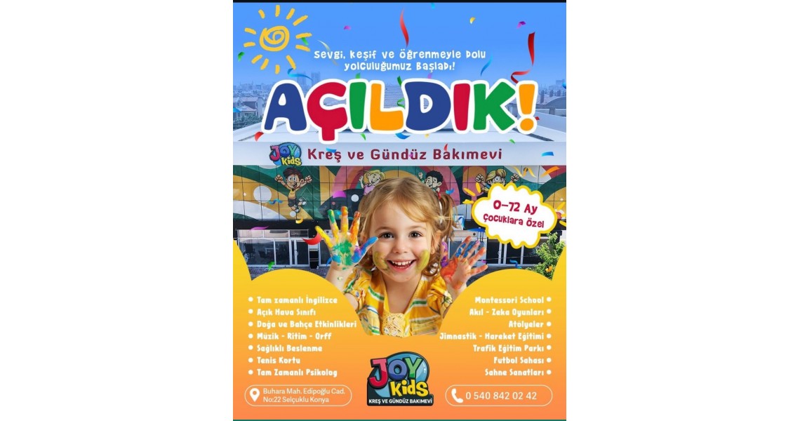 Joy Kids Kreş ve Gündüz Bakımevi'nden Konya Tabip Odası üyelerine %20 indirim Joy Kids Kreş ve Gündüz Bakımevi'nden Konya Tabip Odası üyelerine %20 indirim