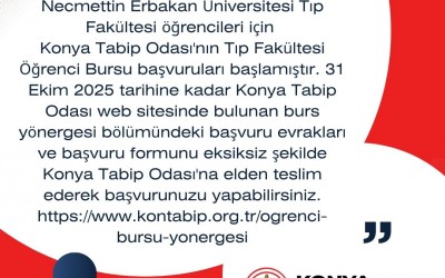 Konya Tabip Odası Tıp Fakültesi Öğrenci Bursu Başvuruları Başladı
